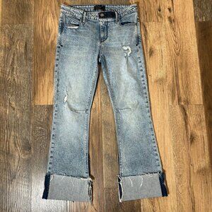 RTA Light Wash Cropped Raw Hem Wide Cuff Bootcut Jeans Size 27